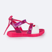 Sandália Papete Infantil Pampili Candy Surprise Pink e Colorida - lateral da sandália com cordão