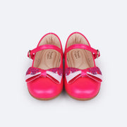 Sapatilha Infantil Pampili Bailarina Doce Strass Pink - frente da sapatilha com laço pink