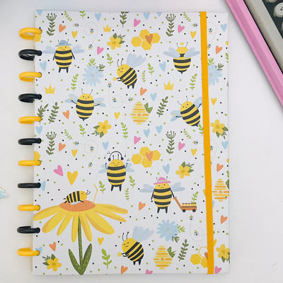 Caderno De Disco A4 Buendía Busy Bees Branco e Amarelo - frente do caderno
