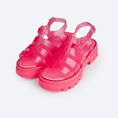 Sandália Feminina Pampili Lyra Glee Tiras Pink Fluor - frente da sandália de plástico