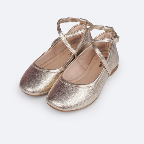 Sapato Infantil Pampili Ballet Texturizada Dourada - frente da sapatilha de ballet feminina