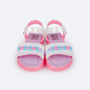 Sandália de Led Infantil Pampili Lulli Docinhos Branco e Rosa - frente da sandalia com velcro