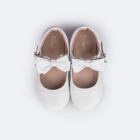 Sapato Infantil Feminino Pampili Cris Laço Removível Branco - superior do sapato confortável em couro