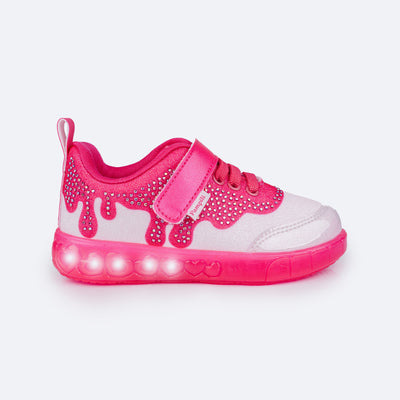 Tênis de Led Infantil Pampili Sneaker Luz Doce Strass Pink - lateral do tênis com strass