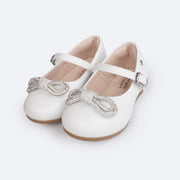Sapato Infantil Pampili Mini Angel Laço de Strass Branco - frente do sapato com strass