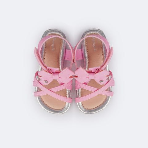 Sandália Infantil Primeiros Passos Pampili Mili Tiras Cruzadas Laço Rosa Bale Novo - superior da sandália confortável para bebê