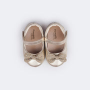 Sapato de Bebê Pampili Nina Laço com Glitter e Strass e Strass Dourado - superior do sapato