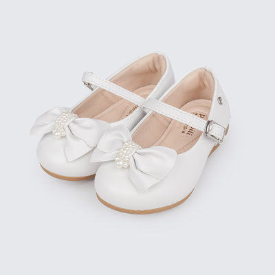 Sapato Infantil Pampili Mini Angel Laço com Pérolas Branco