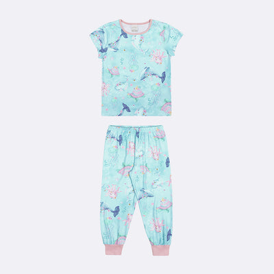 Pijama de Bebê Alakazoo Oceano Azul Dália - frente do pijama estampado