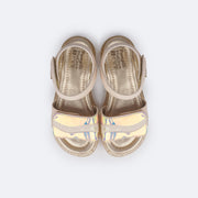 Sandália de Led Infantil Pampili Lulli Corações Holográfico Nude - superior da papete com palmilha dourada