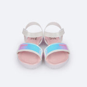 Sandália Papete Infantil Pampili Candy Holográfica Branca - Vem com Porta Celular - frente da sandália com sintético holográfico
