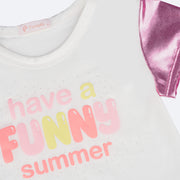 Camiseta Infantil Pampili Funny Summer Branca - camiseta com manga metalizada