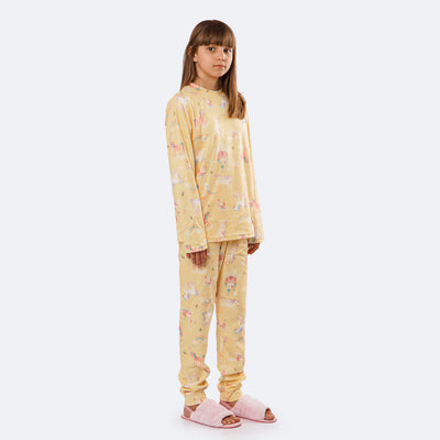 Pijama Infantil Alakazoo Manga Longa Mundo Mágico Amarelo - pijama manga longa infantil