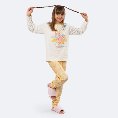 Pijama Infantil Alakazoo Brilha no Escuro Moletom Mundo Mágico Amarelo - pijama infantil