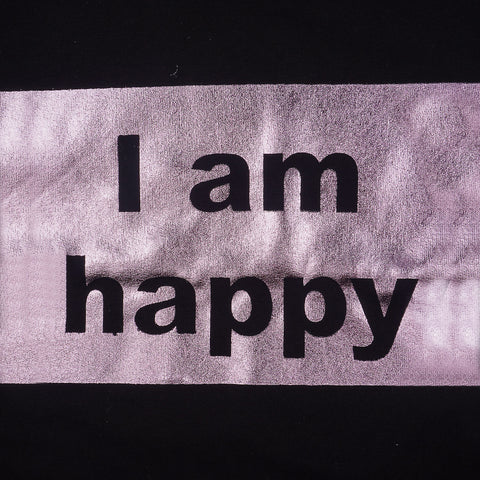 Camiseta Infantil Pampili Happy Metalizada Preta - blusa com escrita "I am happy"