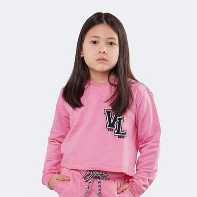 Blusa Infantil Vallen Moletom Cropped Manga Longa Rosa - blusa na menina