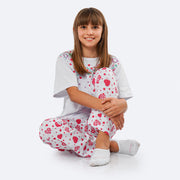 Pijama Infantil Cara de Criança Calça Corações Branco e Pink - pijama infantil