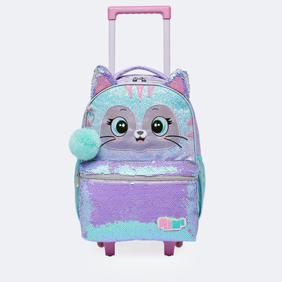 Mochila de Rodinhas Pack Me Cat Lilás - frente da mochila de rodinha