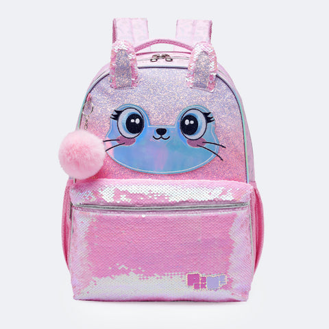 Mochila Pack Me Cute Rosa - frente da mochila com glitter