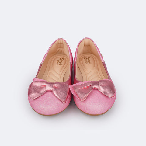 Sapatilha Infantil Pampili Super Fofura Laço Duplo Glitter Rosa Claro - sapatilha para festa