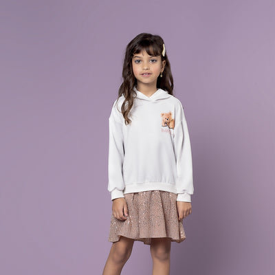 Vestido Infantil Bambollina Paetê com Capuz Off White - vestido infantil 