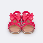 Sandália Infantil Primeiros Passos Pampili Mili Tiras Cruzadas Laço Pink - frente da sandália com laço