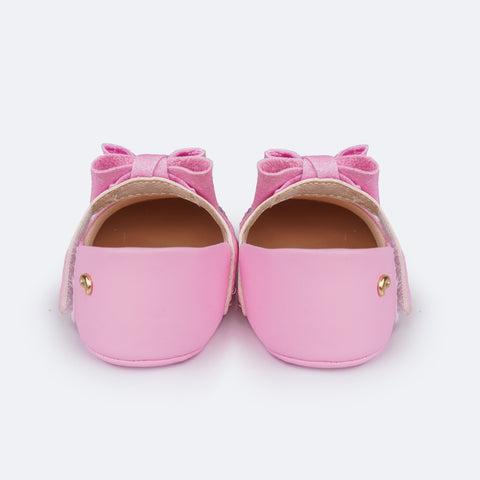 Sapato de Bebê Pampili Nina Laço Glitter Strass Rosa Bale Novo - traseira do sapato de bebê fofo