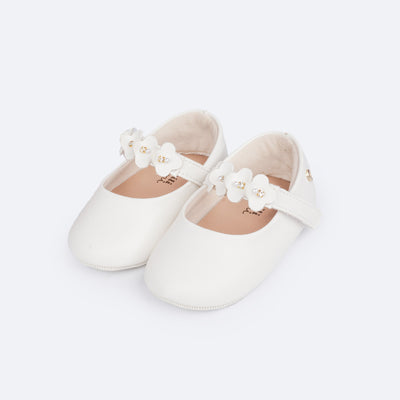 Sapato de Bebê Pampili Nina Flores Branco - frente do sapato de bebê com flores