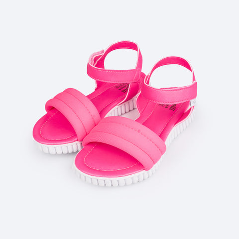 Sandália Papete Infantil Pampili Candy Matelassê Pink Neon - frente da papete com matelassê