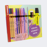 Caneta Stabilo Kit Escrever Desenhar e Pintar 11 Itens Colorida - frente do estojo