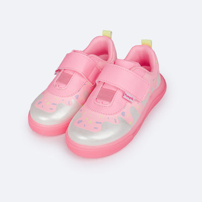 Tênis Infantil Feminino Pampili Pom Pom Sorvete Rosa Neon - frente do tênis