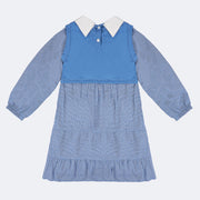 Vestido Infantil Bambollina Três Marias Colete Azul - vestido manga longa