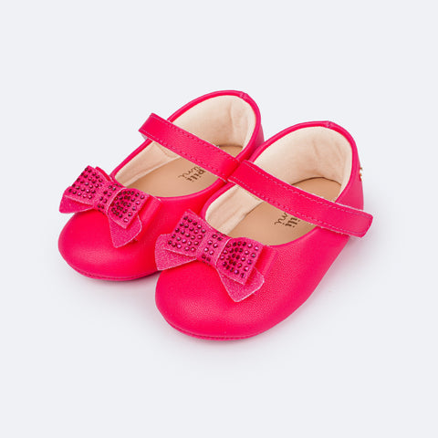 Sapato de Bebê Pampili Nina Momentos Especiais Laço Strass Pink - Ganhe Faixa de Cabelo - sapato bebe com velcro
