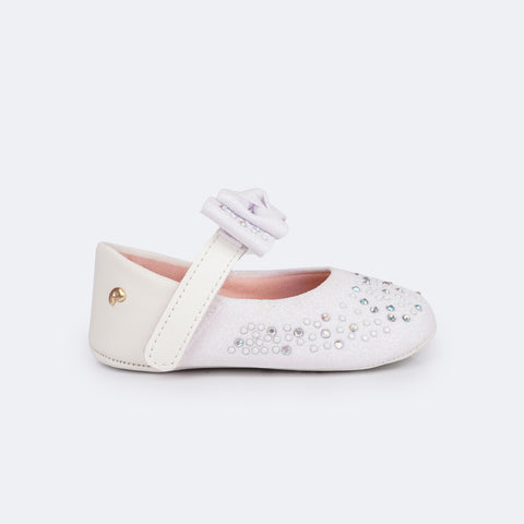 Sapato de Bebê Pampili Nina Laço Glitter Strass Branco - lateral do sapato de batizado