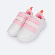 Tênis Infantil Pampili Yumi Velcro Triplo Branco e Colorido - frente do tênis com velcro