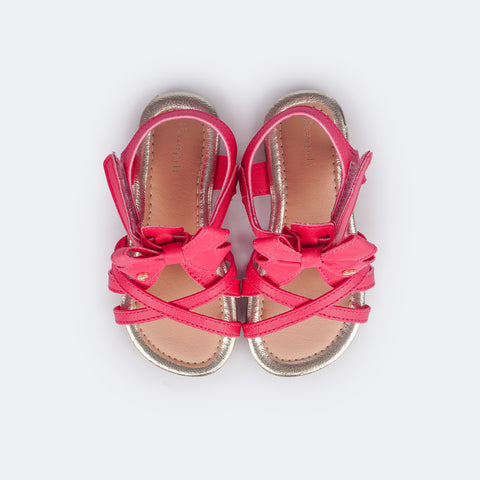Sandália Infantil Primeiros Passos Pampili Mili Tiras Cruzadas Laço Pink - superior da sandália confortável para bebê