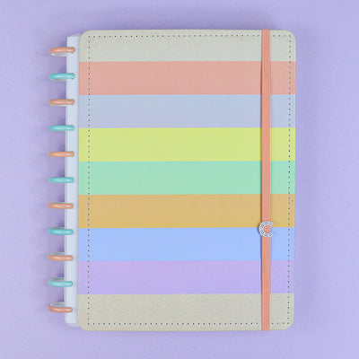 Caderno Inteligente Arco-íris Pastel Grande Colorido - frente do caderno