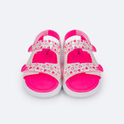 Sandália Infantil Pampili Lili Corações Branca e Pink - frente da sandalia calce facil