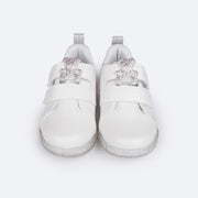 Tênis de Led Infantil Pampili Sneaker Luz Ursinho Glam Branco - frente do tênis calce fácil