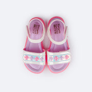 Sandália de Led Infantil Pampili Lulli Docinhos Branco e Rosa - superior da sandalia calce fácil