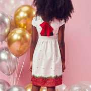 Vestido Infantil Kukiê Natal Cachorrinhos Branco e Vermelho - vestido na menina