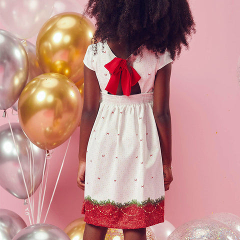 Vestido Infantil Kukiê Natal Cachorrinhos Branco e Vermelho - vestido na menina