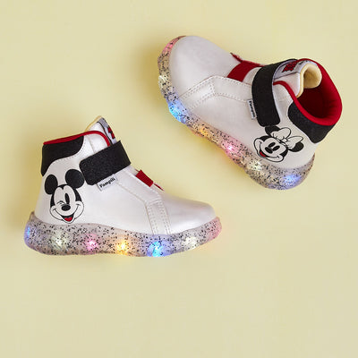 Tênis de Led Infantil Pampili Branco Mickey Mouse e Minnie Mouse - tênis de led