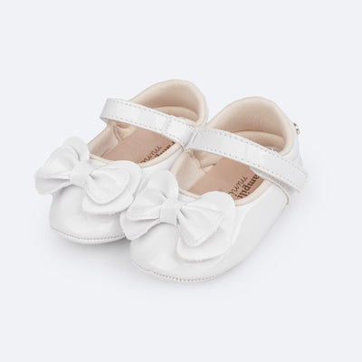 Sapato de Bebê Pampili Nina Laço Duplo Verniz Branco