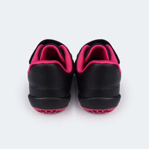 Tênis Escolar Infantil Pampili Honey Velcro e Elástico Preto e Pink - traseira do calçado escolar