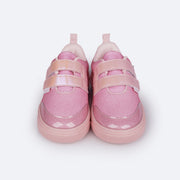Tênis de Led Infantil Pampili Yumi Glitter Rosa - frente do tênis com velcro