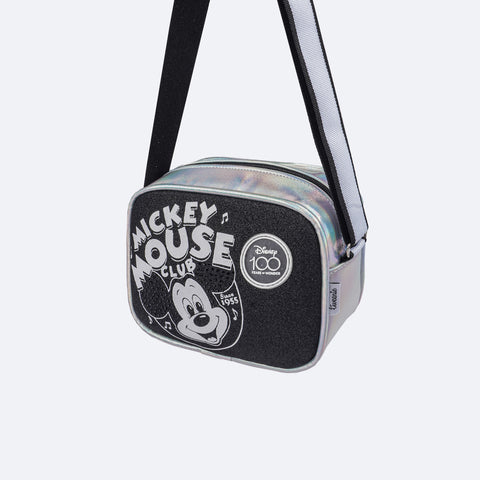 Bolsa Tiracolo Tweenie Preta e Prata Mickey Mouse © DISNEY - bolsa com glitter