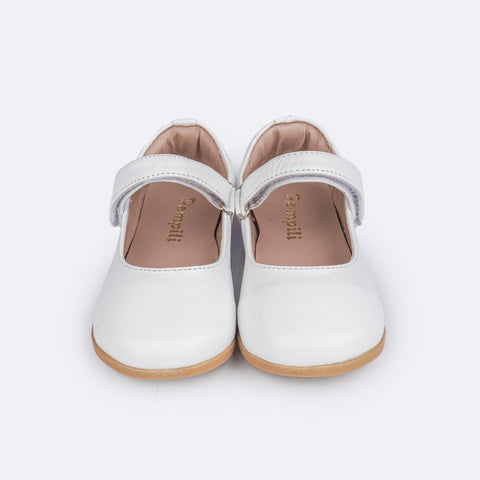 Sapato Infantil Feminino Pampili Mini Cris Branco - frente do sapato com velcro