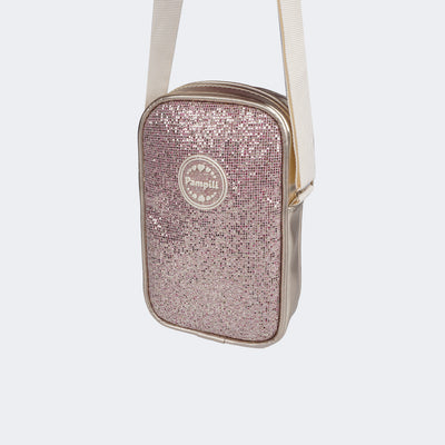 Bolsa Tiracolo Infantil Pampili Sintético Glitter Dourada - frente da bolsa com glitter 
