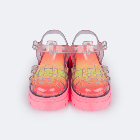 Sandália Feminina Pampili Lyra Glee Glitter Coral - frente da sandalia de plastico feminina